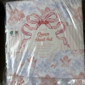 Envogue CHERUBS AND RIBBONS ROSES Queen Sheet Set Floral